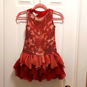Girls Red & Gold Christmas Holiday Dress